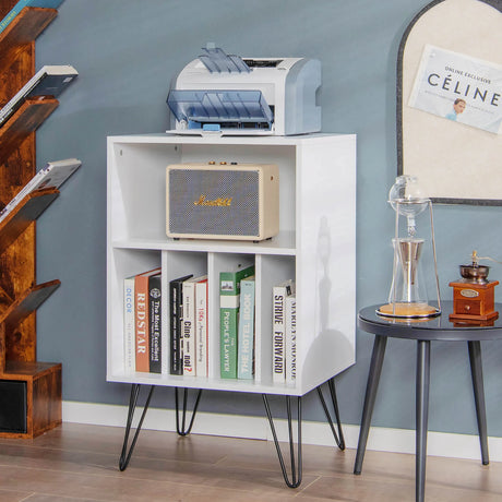 Record Player Stand with 5 Open Compartments for Living Room &amp; Bedroom-White