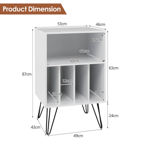 Record Player Stand with 5 Open Compartments for Living Room &amp; Bedroom-White