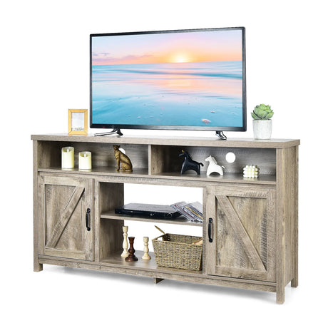 59 Inch TV Stand Media Center Console Cabinet with Barn Door for TV's 65 Inch-Natural