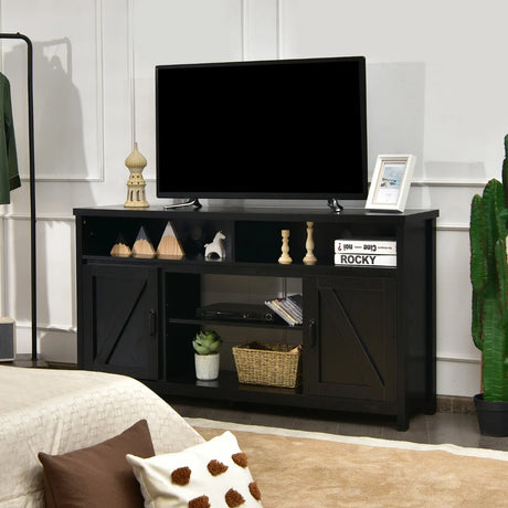 59 Inch TV Stand Media Center Console Cabinet with Barn Door for TV's 65 Inch-Black