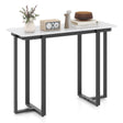 Modern Faux Marble Entryway Console Table with Geometric Metal Frame-Black