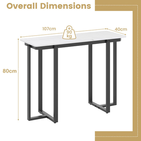 Modern Faux Marble Entryway Console Table with Geometric Metal Frame-Black