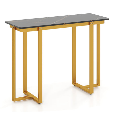 Modern Faux Marble Entryway Console Table with Geometric Metal Frame-Grey