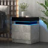 Modern Nightstand Faux Marble End Table with 2 Drawers and LED Light