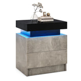 Modern Nightstand Faux Marble End Table with 2 Drawers and LED Light