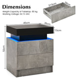 Modern Nightstand Faux Marble End Table with 2 Drawers and LED Light