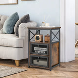 Set of 2 Modern Nightstand with 2 Flip Drawers and Open Shelf-Rustic Brown