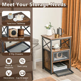 Set of 2 Modern Nightstand with 2 Flip Drawers and Open Shelf-Rustic Brown