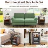 Set of 2 Modern Nightstand with 2 Flip Drawers and Open Shelf-Rustic Brown
