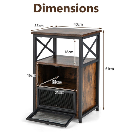 Set of 2 Modern Nightstand with 2 Flip Drawers and Open Shelf-Rustic Brown