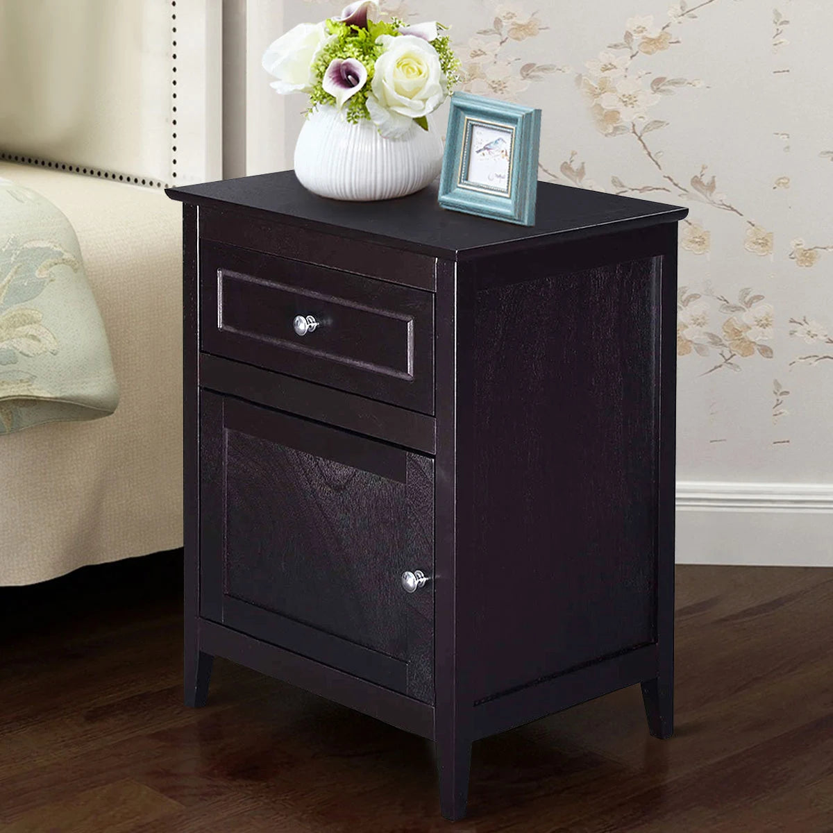 2-Tier Accent Table with Spacious Tabletop-Dark Brown