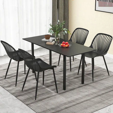 Plastic Dining Chair Set of 4 with Metal Legs and Cutout Backrest-Black