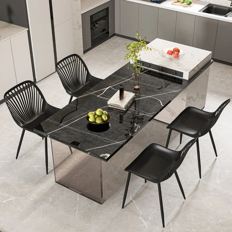 Plastic Dining Chair Set of 4 with Metal Legs and Cutout Backrest-Black
