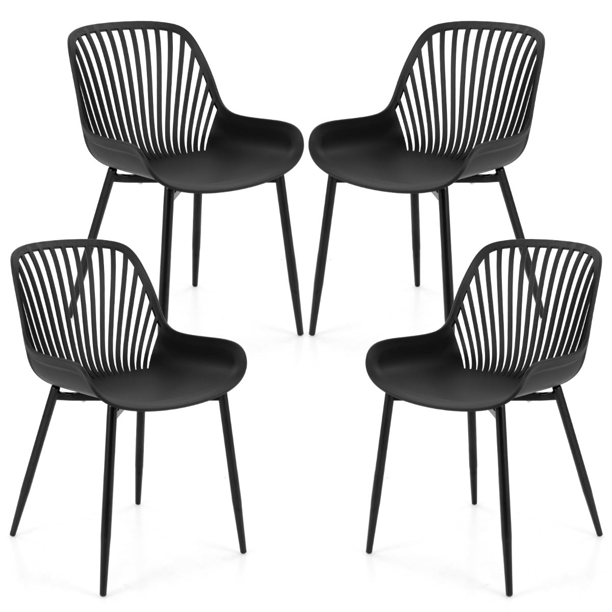 Plastic Dining Chair Set of 4 with Metal Legs and Cutout Backrest-Black