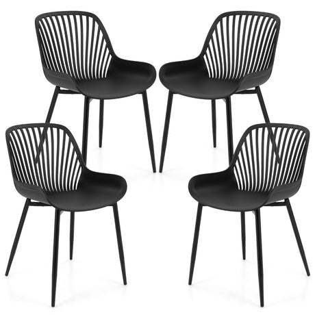 Plastic Dining Chair Set of 4 with Metal Legs and Cutout Backrest-Black