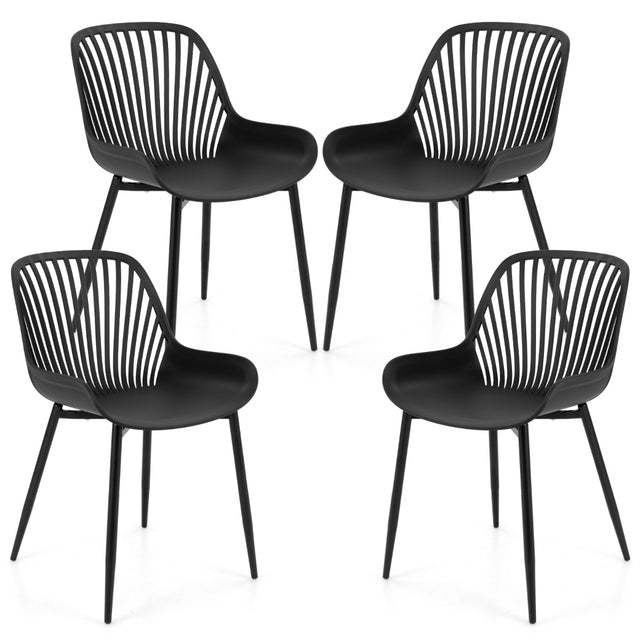 Plastic Dining Chair Set of 4 with Metal Legs and Cutout Backrest-Black