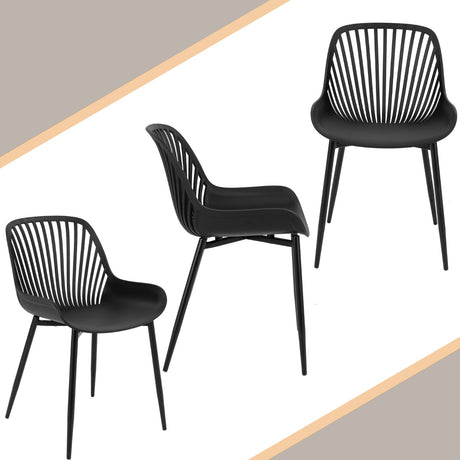 Plastic Dining Chair Set of 4 with Metal Legs and Cutout Backrest-Black