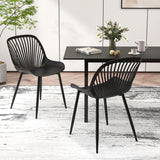 Plastic Dining Chair Set of 4 with Metal Legs and Cutout Backrest-Black