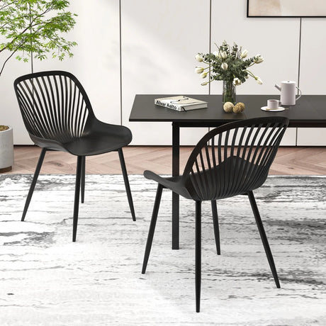 Plastic Dining Chair Set of 4 with Metal Legs and Cutout Backrest-Black