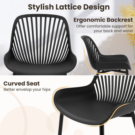 Plastic Dining Chair Set of 4 with Metal Legs and Cutout Backrest-Black