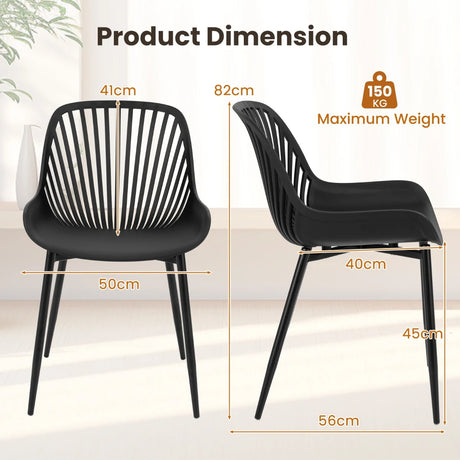 Plastic Dining Chair Set of 4 with Metal Legs and Cutout Backrest-Black