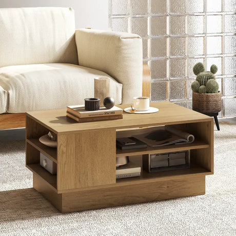Wooden coffee table with storage space &amp; open compartments living room table side table sofa table natural