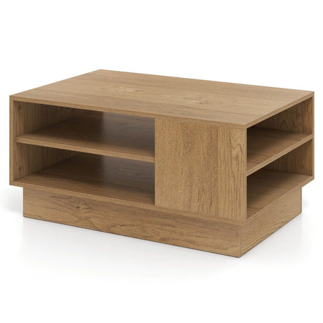 Wooden coffee table with storage space &amp; open compartments living room table side table sofa table natural