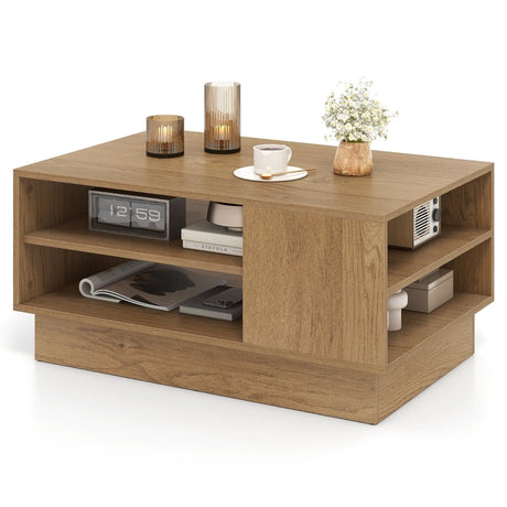 Wooden coffee table with storage space &amp; open compartments living room table side table sofa table natural