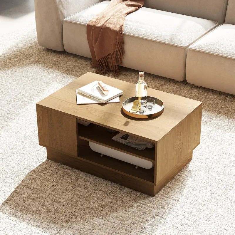 Wooden coffee table with storage space &amp; open compartments living room table side table sofa table natural
