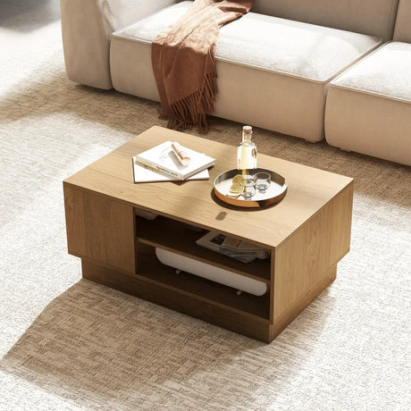 Wooden coffee table with storage space &amp; open compartments living room table side table sofa table natural