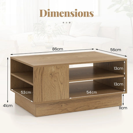 Wooden coffee table with storage space &amp; open compartments living room table side table sofa table natural