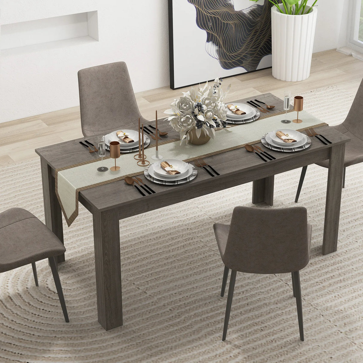 63 Inch Rectangular Modern Dining Kitchen Table-Gray