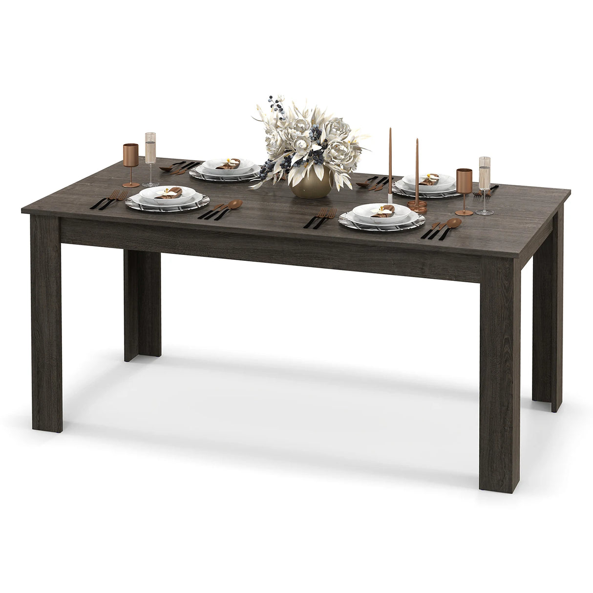 63 Inch Rectangular Modern Dining Kitchen Table-Gray