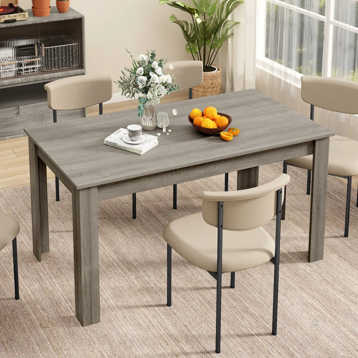 160 CM Modern Dining Table with Sturdy L-shaped Legs-Natural
