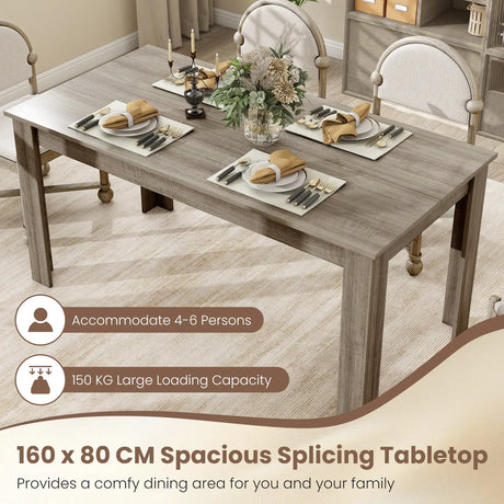 160 CM Modern Dining Table with Sturdy L-shaped Legs-Natural
