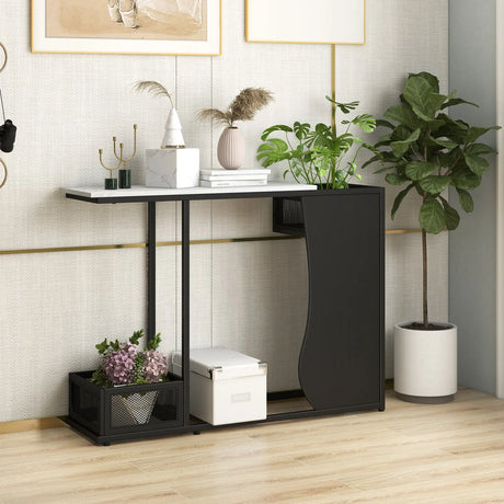 43.5 Inch Console Table with Plant Position and Faux Marble Top-Black