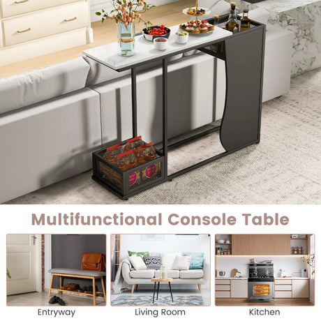 43.5 Inch Console Table with Plant Position and Faux Marble Top-Black