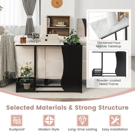 43.5 Inch Console Table with Plant Position and Faux Marble Top-Black