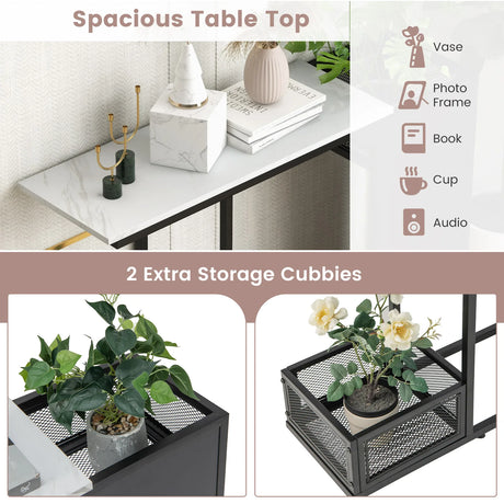 43.5 Inch Console Table with Plant Position and Faux Marble Top-Black