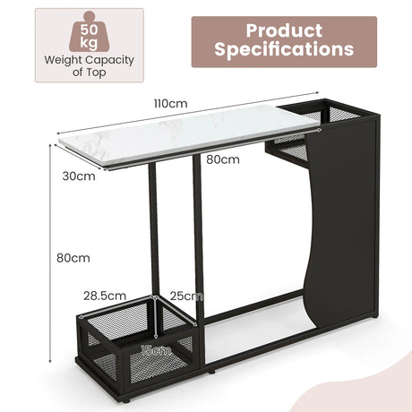 43.5 Inch Console Table with Plant Position and Faux Marble Top-Black