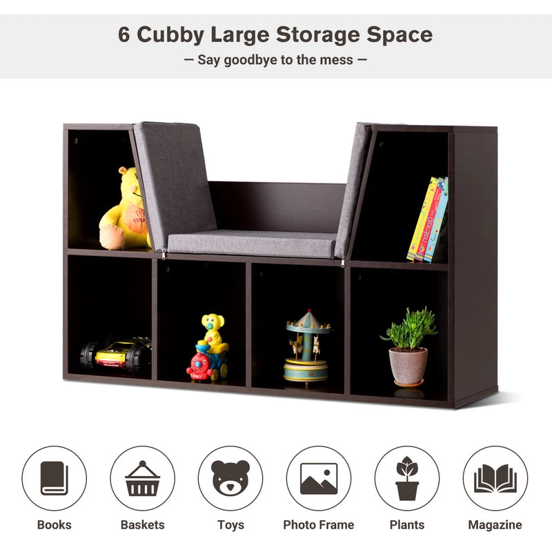 Modern Storage Organizer Cabinet with Seat Cushion-Dark Brown