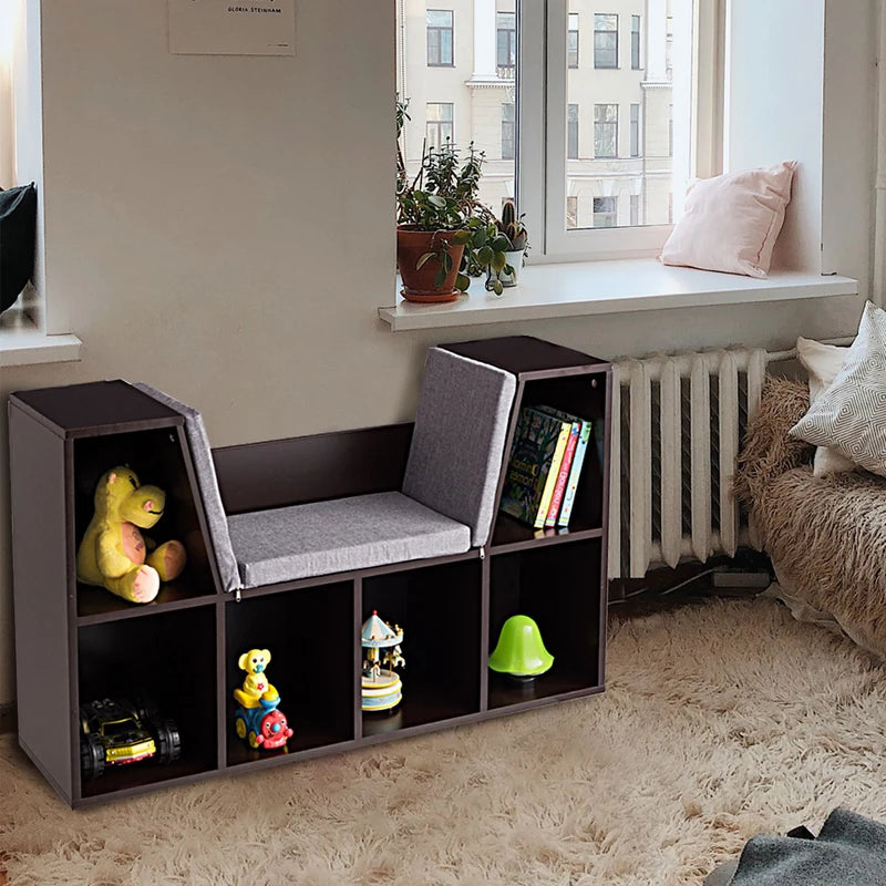 Modern Storage Organizer Cabinet with Seat Cushion-Dark Brown