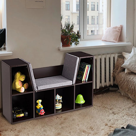 Modern Storage Organizer Cabinet with Seat Cushion-Dark Brown