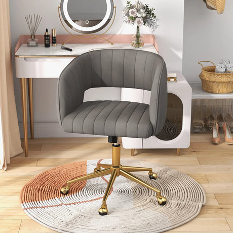 Velvet Home Office Chair with Tufted Back and Rolling Wheels-Grey