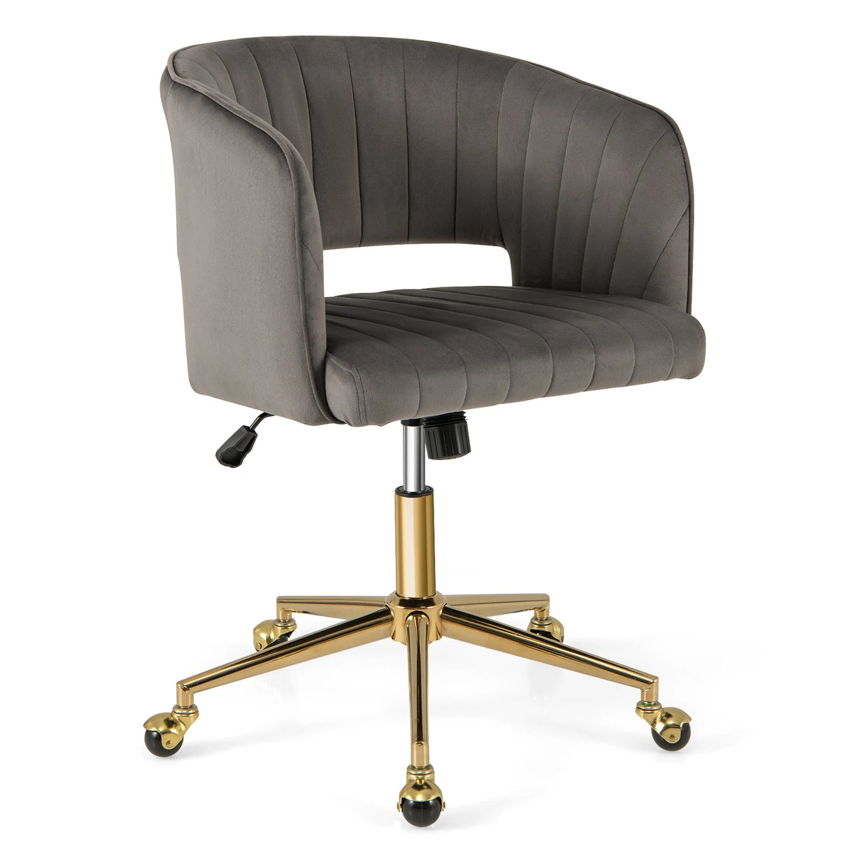 Velvet Home Office Chair with Tufted Back and Rolling Wheels-Grey