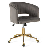 Velvet Home Office Chair with Tufted Back and Rolling Wheels-Grey
