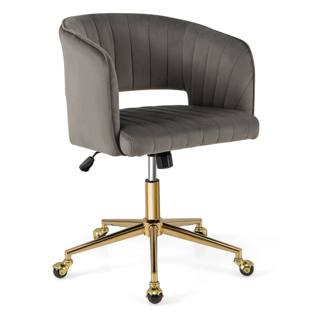Velvet Home Office Chair with Tufted Back and Rolling Wheels-Grey
