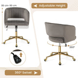 Velvet Home Office Chair with Tufted Back and Rolling Wheels-Grey