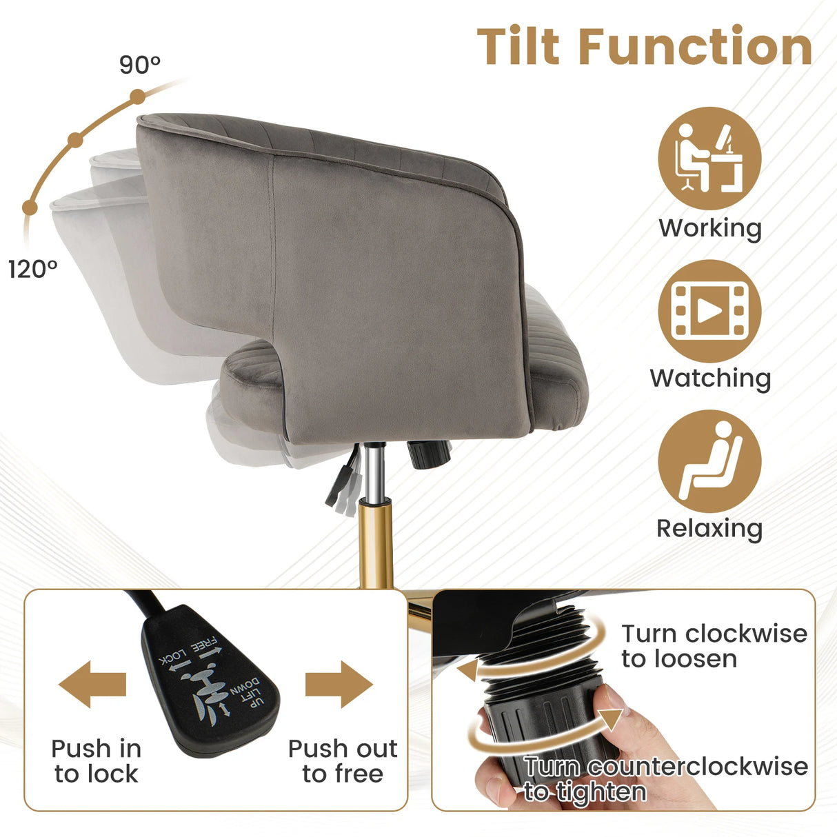 Velvet Home Office Chair with Tufted Back and Rolling Wheels-Grey