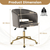 Velvet Home Office Chair with Tufted Back and Rolling Wheels-Grey